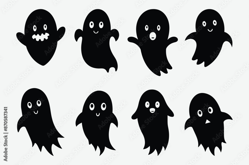 Spirited Fun Cute Ghost Silhouettes Vector art bundle Collection Ghost Bundle set isolated Spirited Fun Cute Ghost Silhouettes Vector art bundle Collection Ghost Bundle set isolated