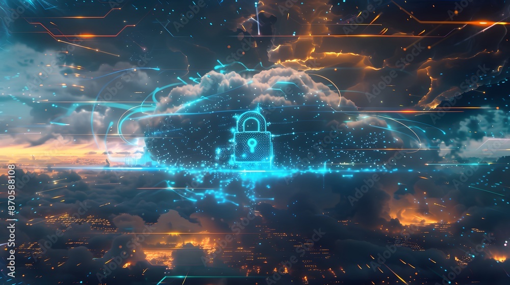 Obraz premium Secure Cloud Computing with Padlock Symbol.