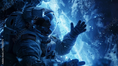 the scene with astronauts reaching out to touch in space signifying a new creation story