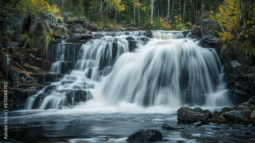 Fototapeta premium Photographers capture the waterfall's beauty in still frames, freezing its dynamic motion for eternity.
