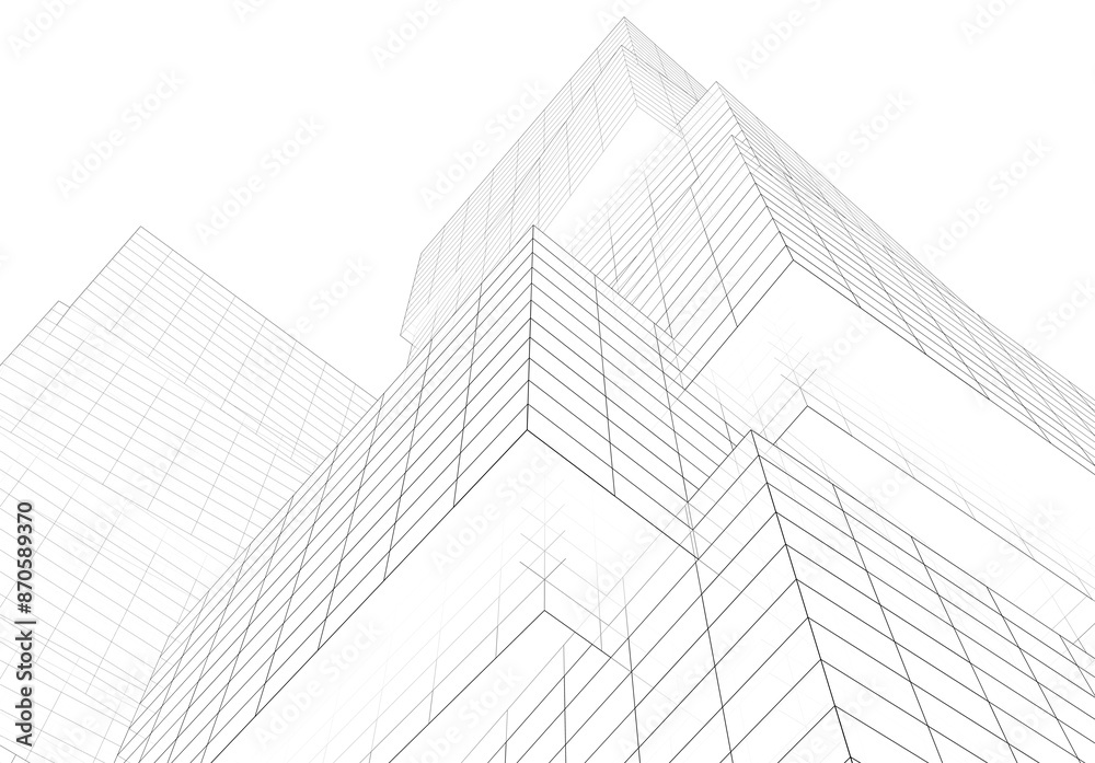 Modern architecture building 3d drawing Modern architecture building 3d drawing