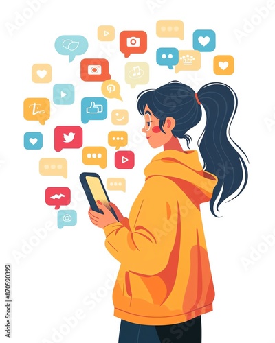 Social media content, social media marketing, brand promotion, flat design illustration,
