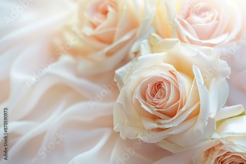 Delicate Peach Roses on a Soft White Fabric