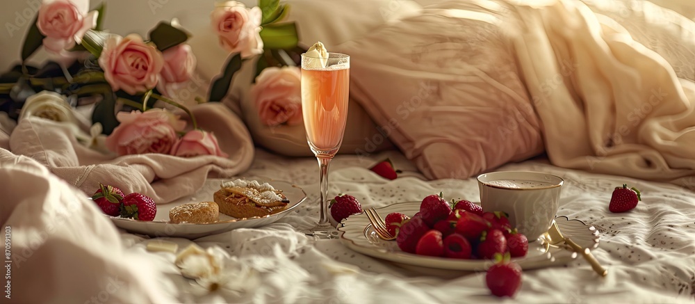 Enjoy a special Mother's day celebration with a brunch or breakfast in bed, or surprise a loved one with a romantic birthday treat. Perfect for a copy space image. Enjoy a special Mother's day celebration with a brunch or breakfast in bed, or surprise a loved one with a romantic birthday treat. Perfect for a copy space image.