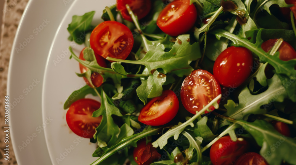 Fresh Arugula and Cherry Tomato Salad in Natural Light Fresh Arugula and Cherry Tomato Salad in Natural Light
