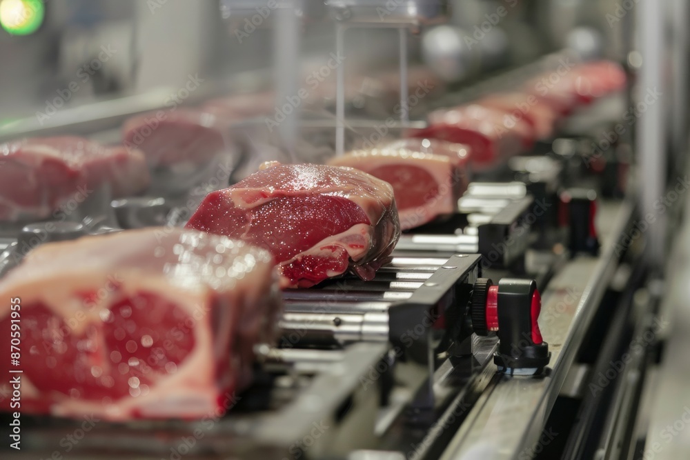 Witness the synergy of technology and labor on the production line of a meat factory in studio isolate shots. Witness the synergy of technology and labor on the production line of a meat factory in studio isolate shots.