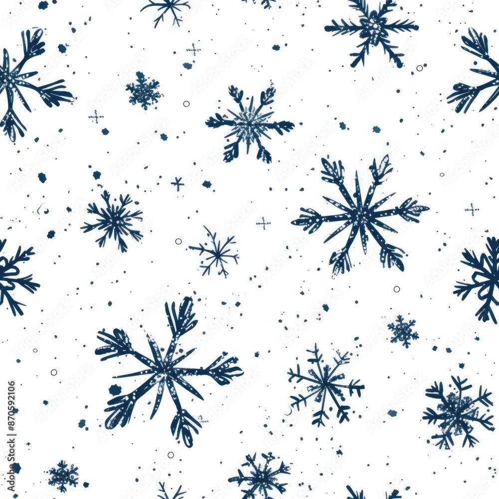 Seamless hand drawn pattern with blue snowflakes on white background Seamless hand drawn pattern with blue snowflakes on white background