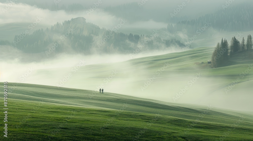landscape of men and women Beautiful during spring In the morning with thick fog landscape of men and women Beautiful during spring In the morning with thick fog