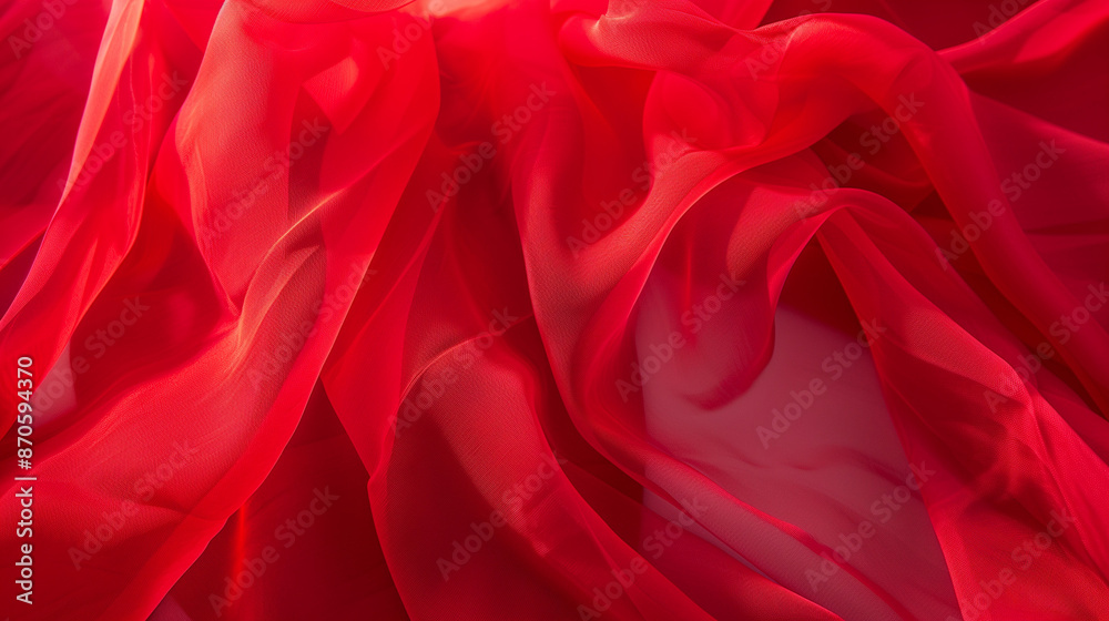 Fototapeta premium Vibrant red draped chiffon fabric, highlighting light and airy texture. Perfect for summer clothing promotions.