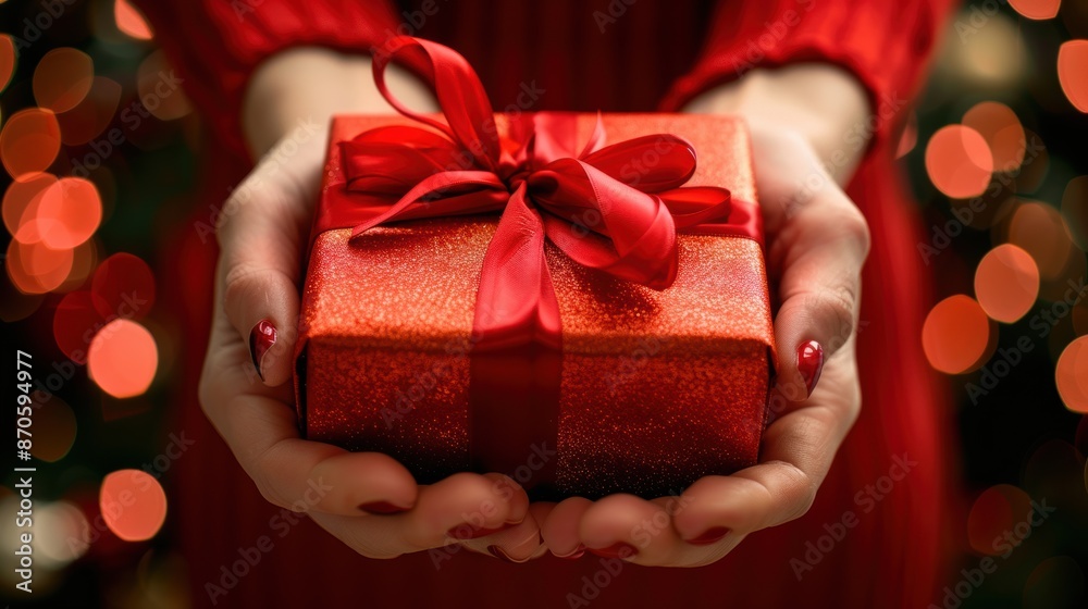 Hands presenting a red gift box with a ribbon, symbolizing giving, celebration, and festive cheer. Hands presenting a red gift box with a ribbon, symbolizing giving, celebration, and festive cheer.