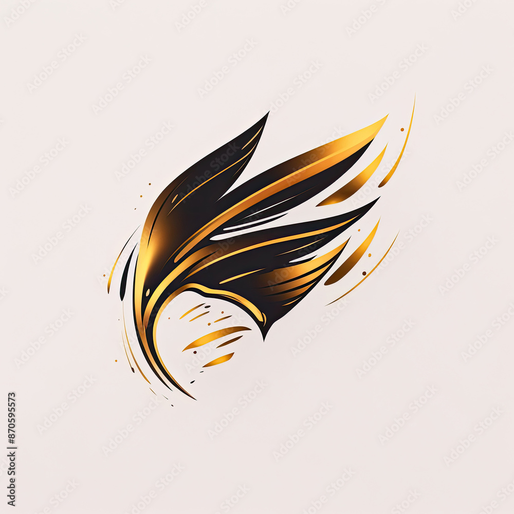 Abstract wing in golden and black colors, logo illustration in minimal design Abstract wing in golden and black colors, logo illustration in minimal design