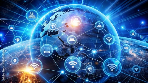 Best Internet Concept of global business.Technological background. Rays symbols Wi-Fi, of the Internet, television, mobile and satellite communications