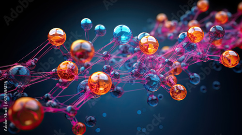 Abstract molecular structure with colorful spheres and connections, background