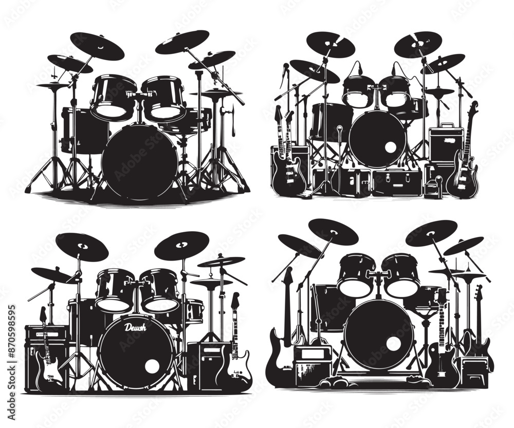 A Drum Set Silhouette Vector Images white background A Drum Set Silhouette Vector Images white background