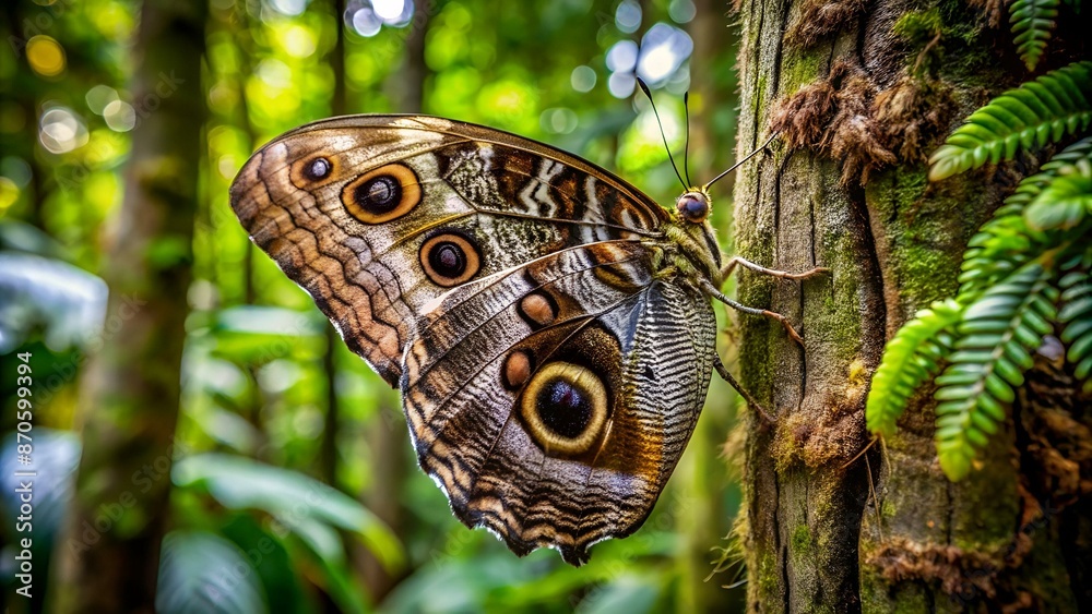 Giant owl butterfly relaxing on a tree trunk in a rain forest! Giant owl butterfly relaxing on a tree trunk in a rain forest!