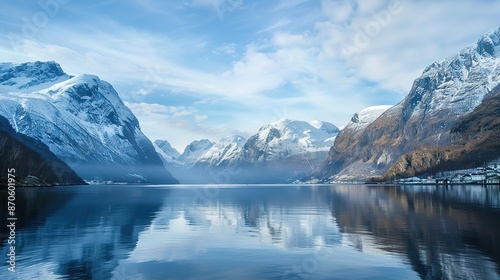 Serene Scandinavian Fjord: Snow-Capped Mountains and Northern Lights © Wp Background