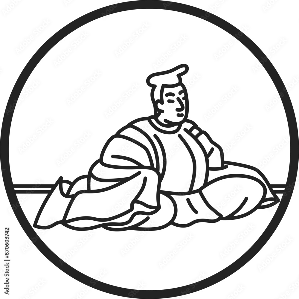 線画円形シンプル百人一首　大江千里