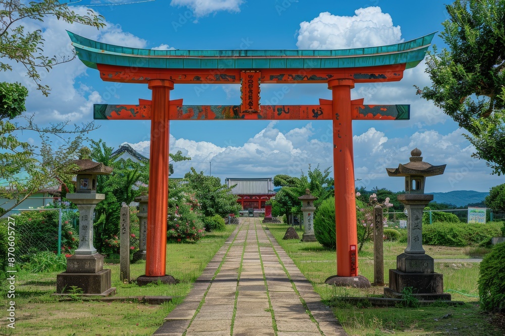 Traditional Japanese temple with colorful roof design. Traditional Japanese temple with colorful roof design.