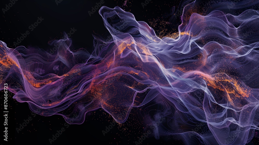 Obraz premium A digital art piece of abstract waves and lines forming complex patterns in a black background.