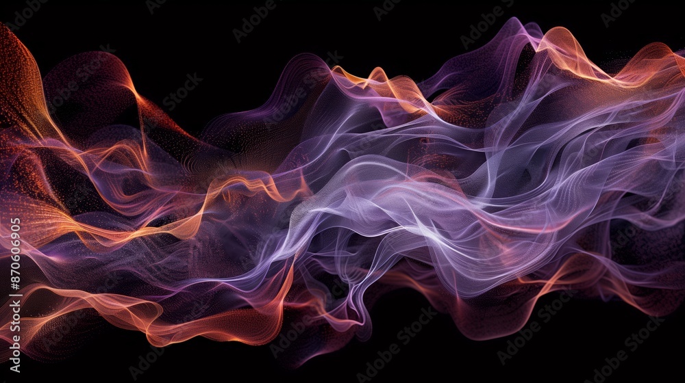Fototapeta premium A digital art piece of abstract waves and lines forming complex patterns in a black background.