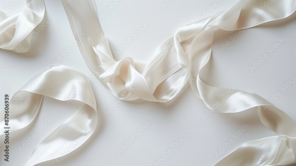 White Satin Ribbon Laying on a White Surface White Satin Ribbon Laying on a White Surface