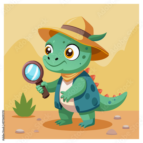 a-curious-dinosaur-paleontologist-with-a-magnifying glass  vector