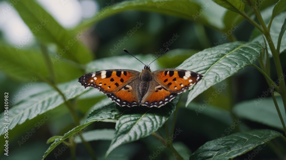 Obraz premium Butterfly on a bush leaf.