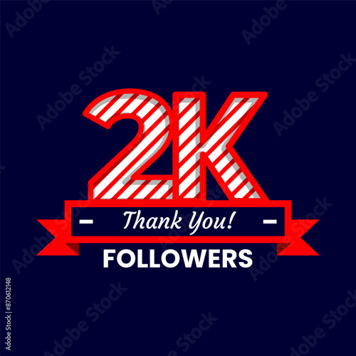 Thank You 2k Followers Banner with red and white color Decorative Elements