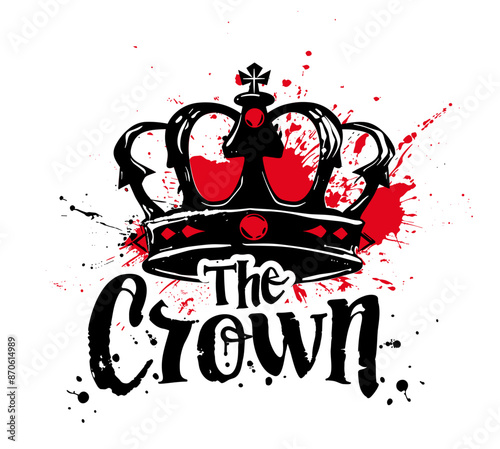Black crown with red splashes of paint behind and below. The words The Crown are stylized and appear below the crown in a dripping font.