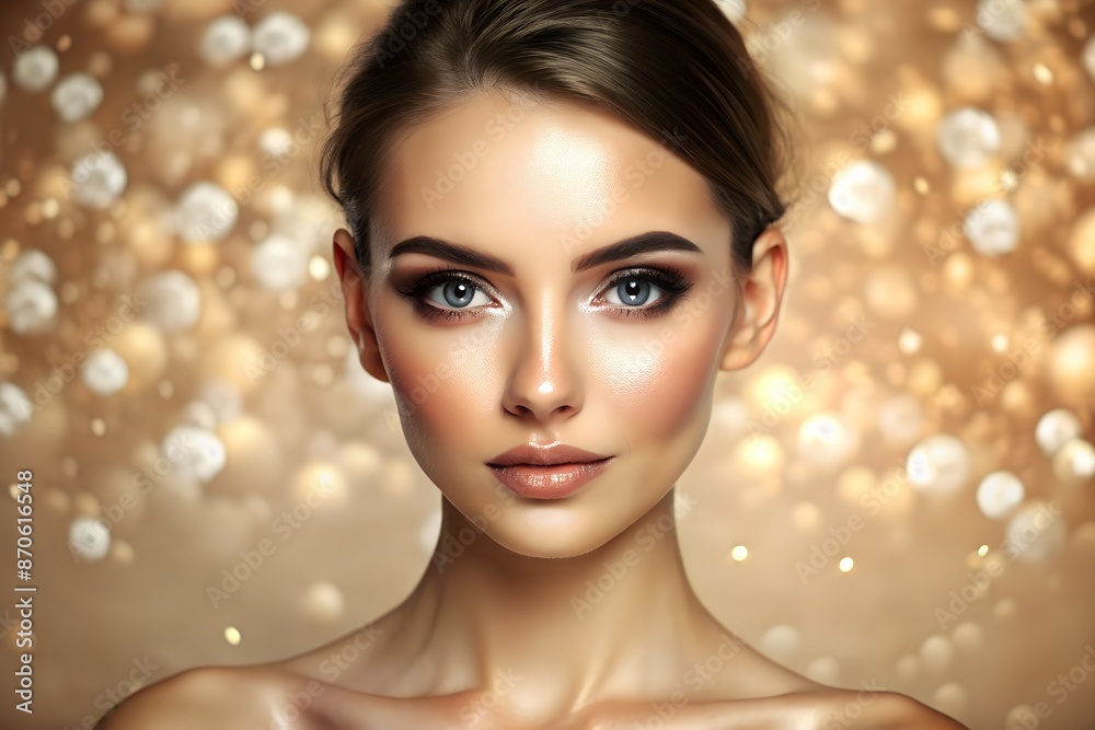 Beautiful young woman with clean fresh skin on beige background, Face care, Facial treatment, Cosmetology, beauty and spa, women portrait Beautiful young woman with clean fresh skin on beige background, Face care, Facial treatment, Cosmetology, beauty and spa, women portrait