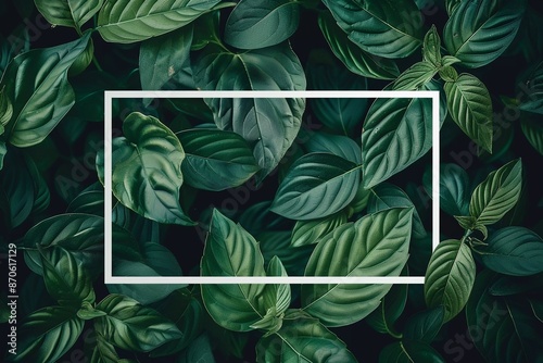 Nature background, abstract white frame in the leaves with copy space