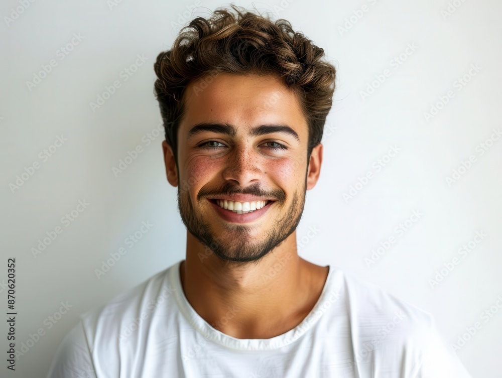 studio portrait of charismatic young man with perfect smile against crisp white background soft flattering lighting enhances his features and creates a polished look studio portrait of charismatic young man with perfect smile against crisp white background soft flattering lighting enhances his features and creates a polished look