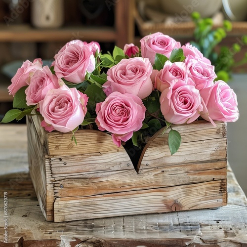 Enchanting close-up of pink roses set in a box