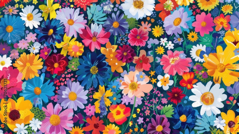 A vibrant array of wildflowers, their diverse colors and shapes creating a mesmerizing tapestry. A vibrant array of wildflowers, their diverse colors and shapes creating a mesmerizing tapestry.