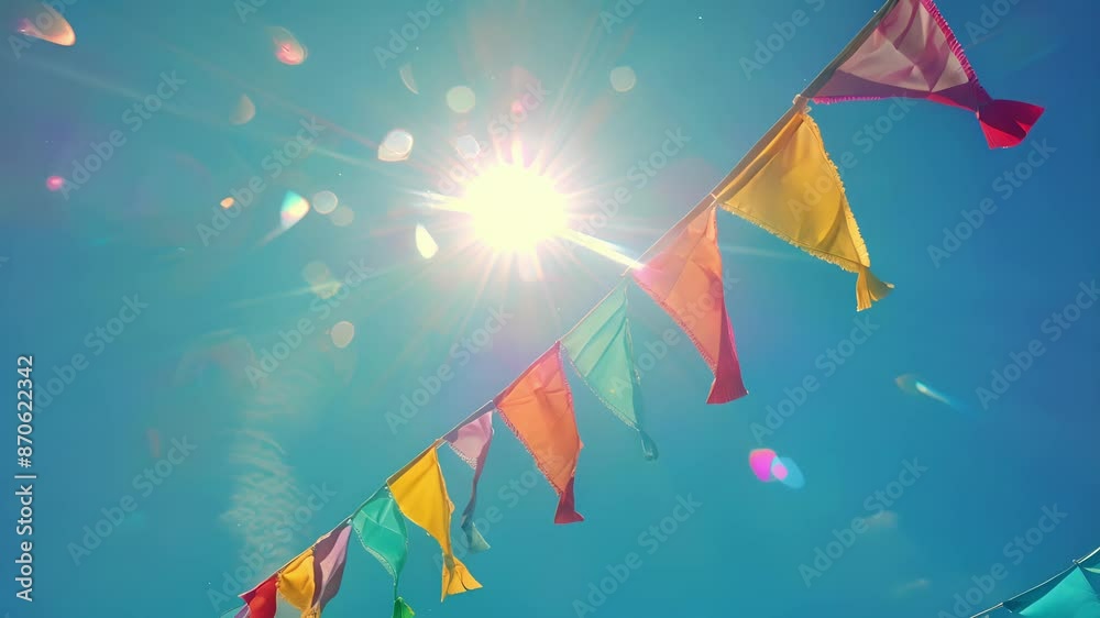 The pennants pointy end playfully pointing towards the sky.