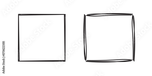 Square doodle frames,hand-drawn monograms.Edgings and cadres with simple sketchy design elements.Isolated. Vector illustration.