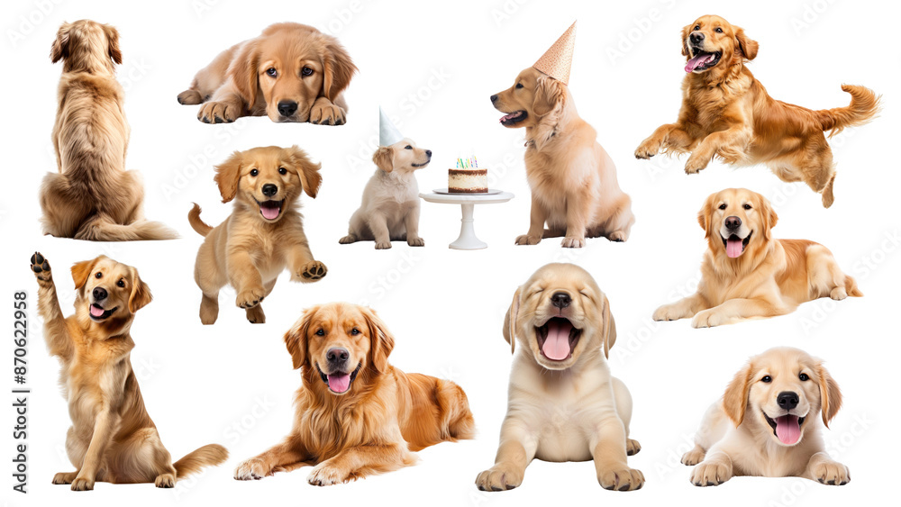 Cute Golden Retriever dog png element set, transparent background Cute Golden Retriever dog png element set, transparent background