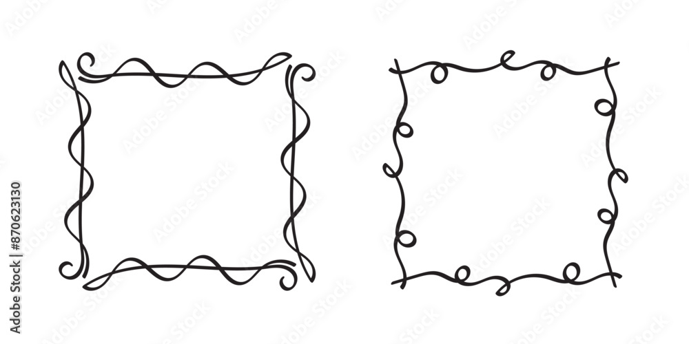 Square doodle frames,hand-drawn monograms.Edgings and cadres with simple sketchy design elements.Isolated. Vector illustration. Square doodle frames,hand-drawn monograms.Edgings and cadres with simple sketchy design elements.Isolated. Vector illustration.