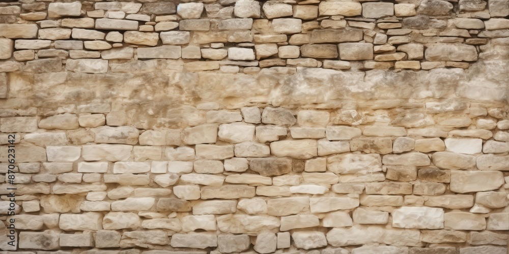 Fototapeta premium Rustic Stone Wall Texture,beige stone wall texture for an old castle or house background. Web banner with empty space