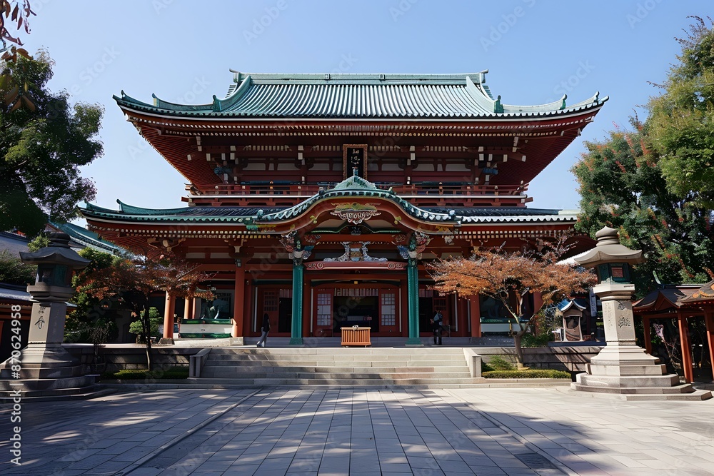 Traditional Japanese Temple Architecture With Red And Green Colors Traditional Japanese Temple Architecture With Red And Green Colors