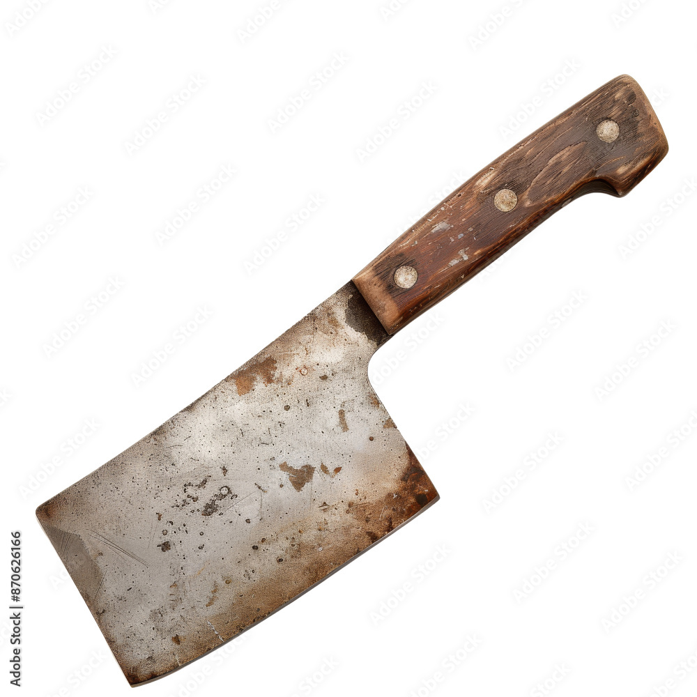 Rustic Cleaver Rustic vintage meat cleaver with wooden handle, worn and aged blade ...