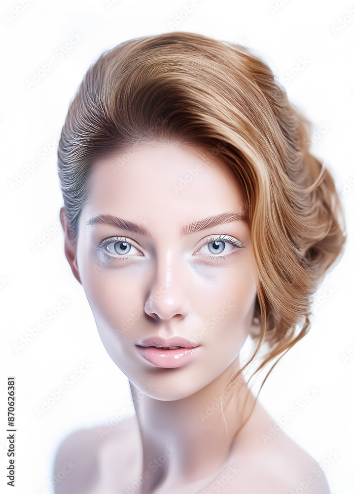 A close-up, portrait of a woman with distinctive and finely detailed features A close-up, portrait of a woman with distinctive and finely detailed features