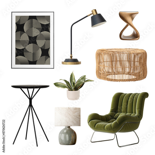 PNG nordic furniture home decoration element set, transparent background