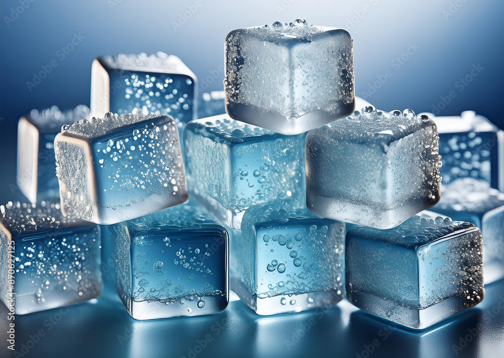 A collection of ice cubes, rendered with great detail and realism A collection of ice cubes, rendered with great detail and realism