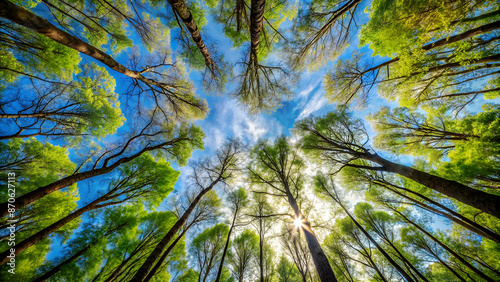a great view up into the trees direction sky