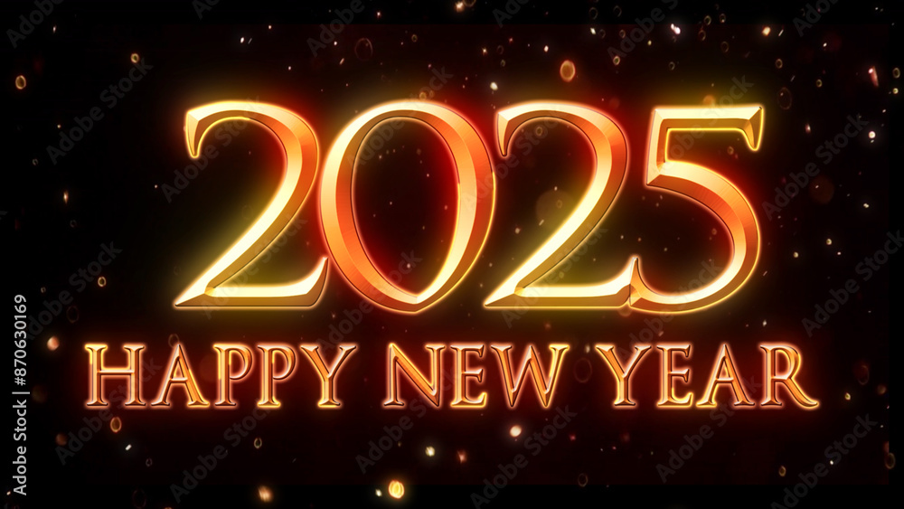 happy new year text on particle explosion background. Greetings for the New Year 2025 Luxurious Text Greetings of golden sparks happy new year text on particle explosion background. Greetings for the New Year 2025 Luxurious Text Greetings of golden sparks