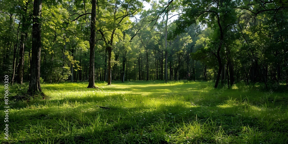 Green Grass and Trees in a Forest Clearing Green Grass and Trees in a Forest Clearing
