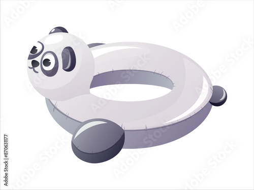 Vector isolated funny cartoon children's inflatable swimming ring in the shape of a panda.