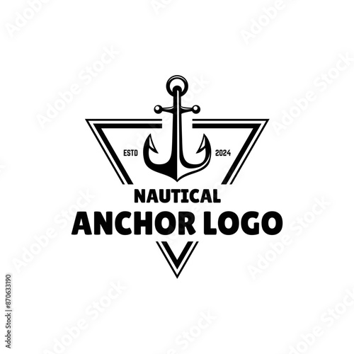 Vintage nautical anchor logo design photo