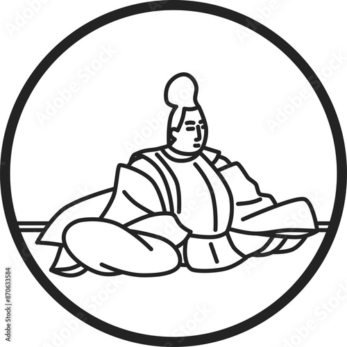 線画円形シンプル百人一首　藤原実方朝臣